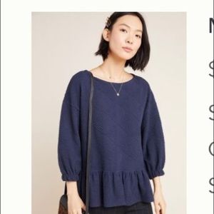 Anthropologie Maeve Peplum Top 1X Navy Blue